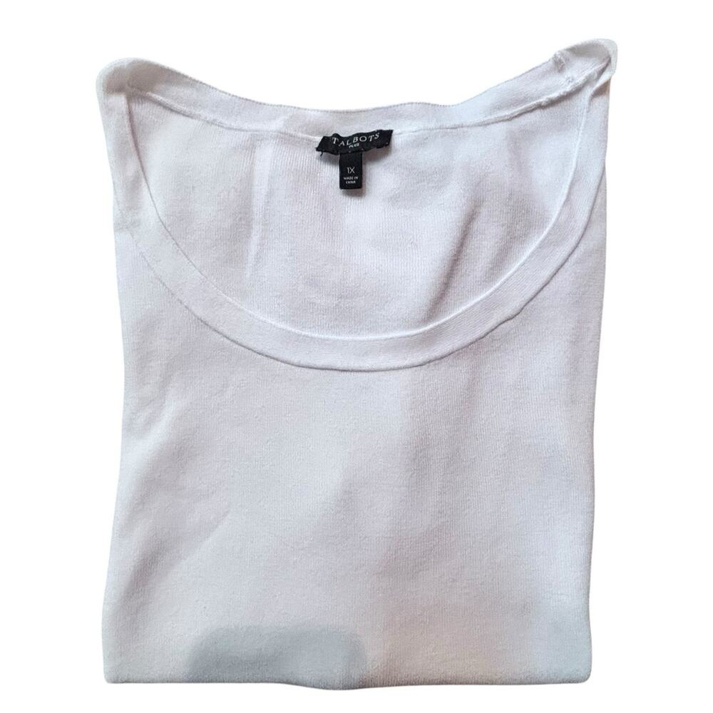 Talbots Women's 1X White Boatneck Sweater Tank Pointelle Detail Cotton Blend